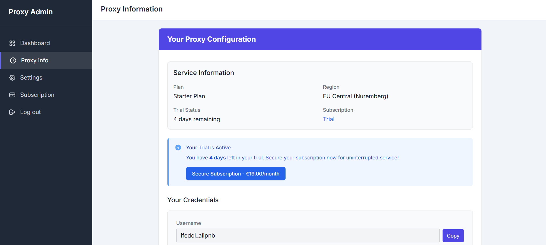 OutboundGateway Proxy info panel